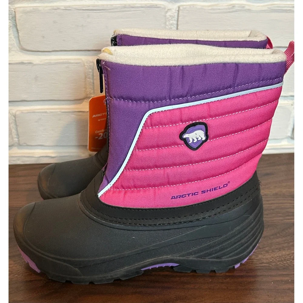 NWT Arctic Shield Kids Pink Purple Snow Boots Waterproof Winter Shoes Size 4 New